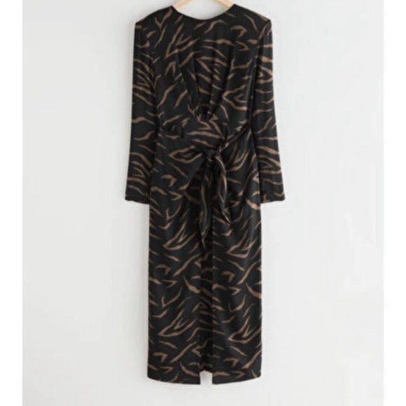 & Other Stories Long Sleeve Midi Animal Print Dress with Waist Tie -Size 2- NWT - Picture 3 of 8